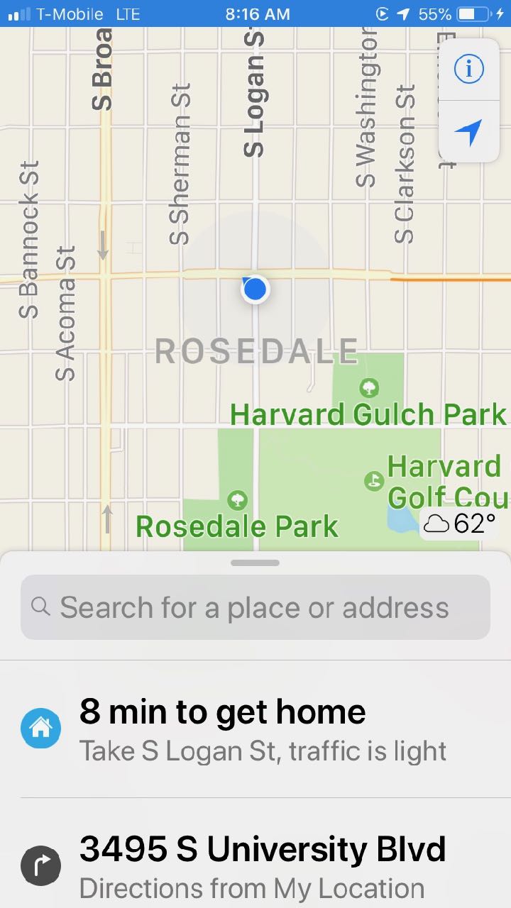 Apple Maps on CarPlay, secondary (phone) screen, vertical display