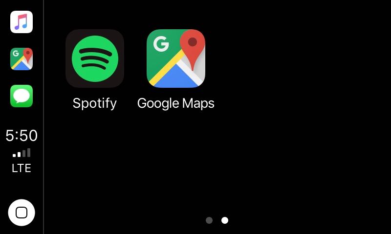 CarPlay home displaying Google Maps app icon