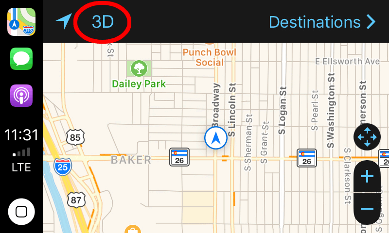 Apple Maps in CarPlay's 3D button